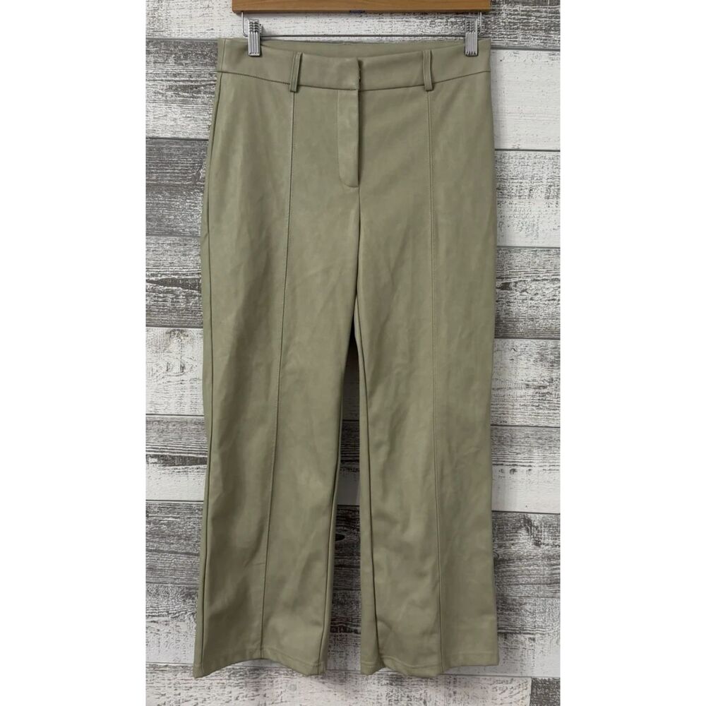 7 For All Mankind Pants Cropped Beige Wide Leg Faux Leather Size M (Fit 30x26)